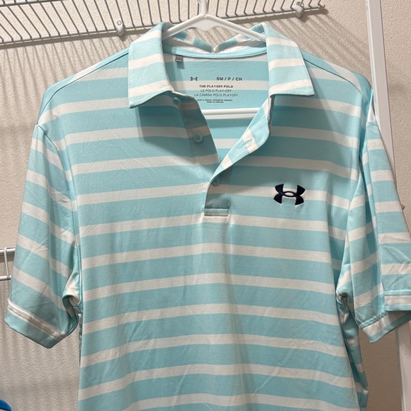 Under Armour Other - Under Armour Aqua and White Striped Polo - black logo